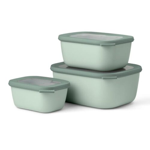 Mepal Cirqula Deep Rectangular Multi Bowl Set, 3-Piece, Nordic Sage