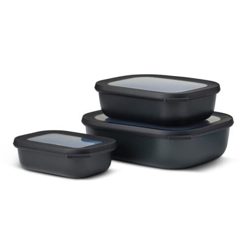 Mepal Cirqula Shallow Rectangular Multi Bowl Set, 3-Piece, Nordic Black