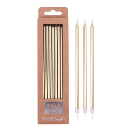 PME Extra Tall Candles with Holders, Pack of 16, Light Gold