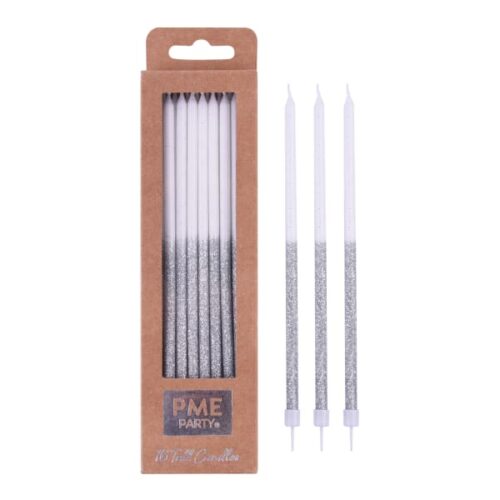 PME Tall Glitter Candles, Pack of 16, Silver