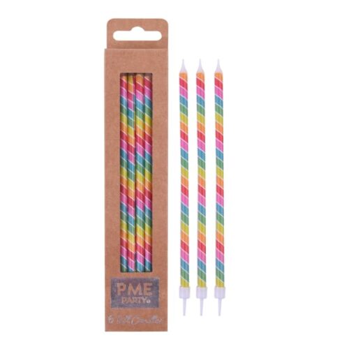 PME Tall Rainbow Stripe Candles, Pack of 6