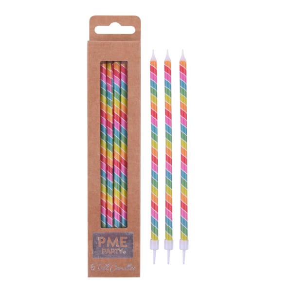 PME Tall Rainbow Stripe Candles, Pack of 6 PME Tall Rainbow Stripe Candles, Pack of 6