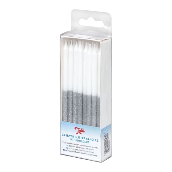 Tala Glitter Birthday Candles, Set of 24, Silver Tala Glitter Birthday Candles, Set of 24, Silver