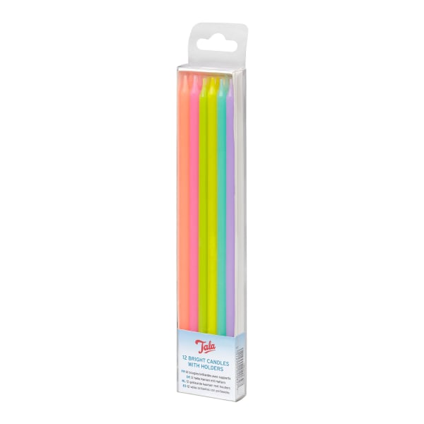 Tala Tall Birthday Candles, Set of 12, Bright Tala Tall Birthday Candles, Set of 12, Bright
