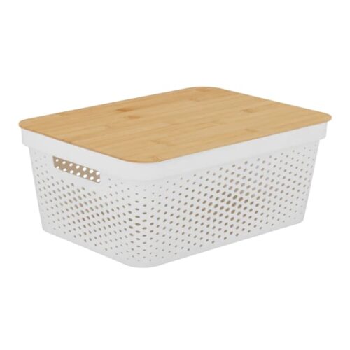 Trendz Of Today White Storage Bin With Bamboo Lid, Small