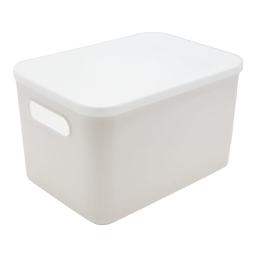 White Storage Bin with Lid, Small