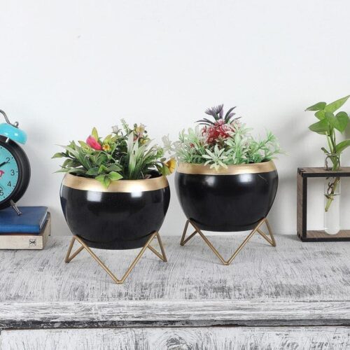 Apple Dun Planter (Black) - Set Of Two