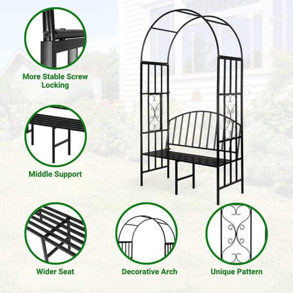 Arch Arbor Metal Outdoor Bench With Planter Stand