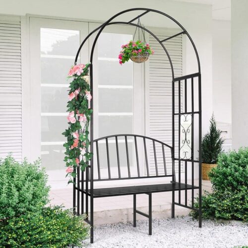 Arch Arbor Metal Outdoor Bench With Planter Stand
