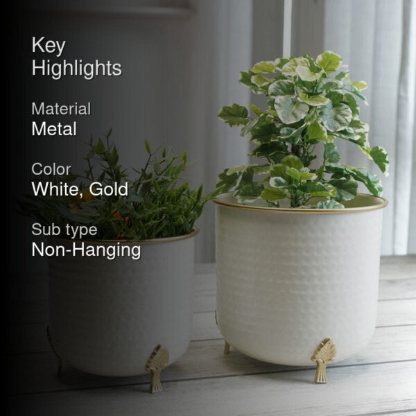 Aurea Metal Hammered Gold Rim Leaf leg Planter - Set of Two