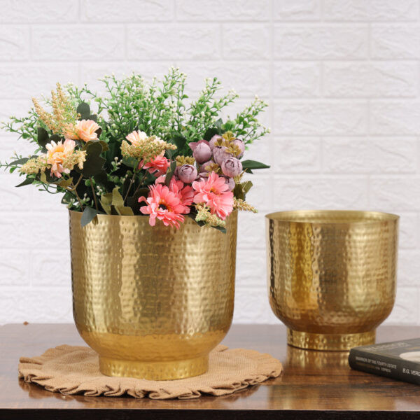 Edo Hammered Golden Planter (Gold) - Set Of Two