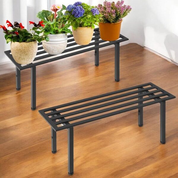 Obsidian Leaf Metal Planter Stand - Set Of Two