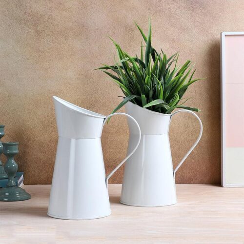 Pitcher Perfect Iron Planter (White) - Set Of Two