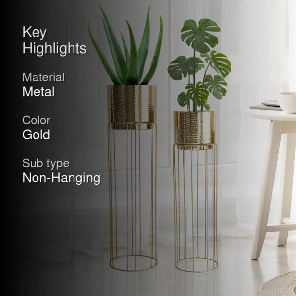 Regal Hammered Metal Planter With Tall Stand - Set Of 2