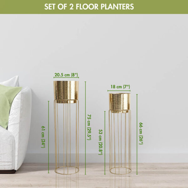 Regal Hammered Metal Planter With Tall Stand - Set Of 2