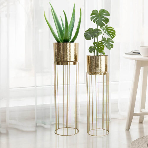 Regal Hammered Metal Planter With Tall Stand - Set Of 2 Regal Hammered Metal Planter With Tall Stand - Set Of 2