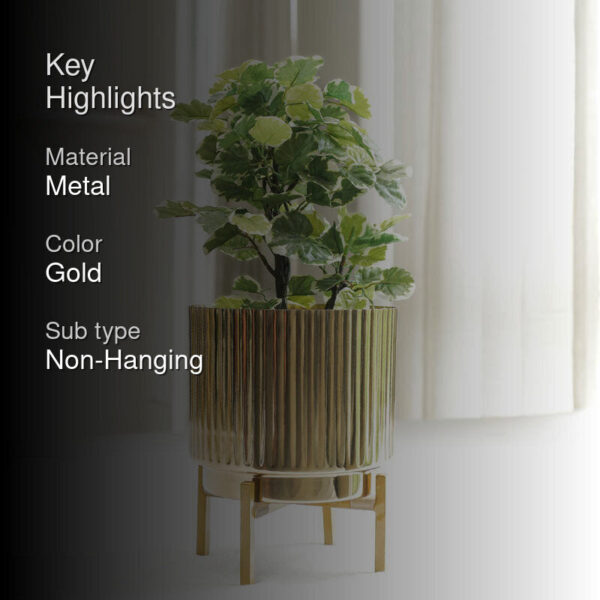 Royale Golden Metal Fluted Planter