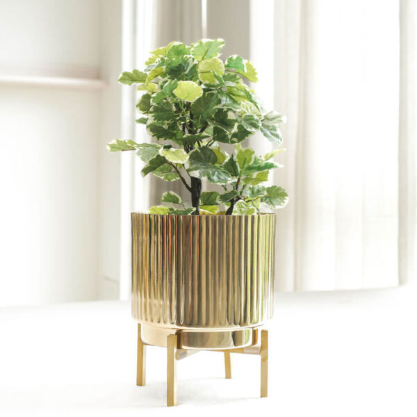 Royale Golden Metal Fluted Planter