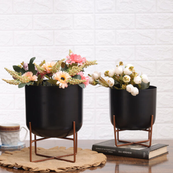 Zeren Olive Hammered Planter (Black) - Set Of Two