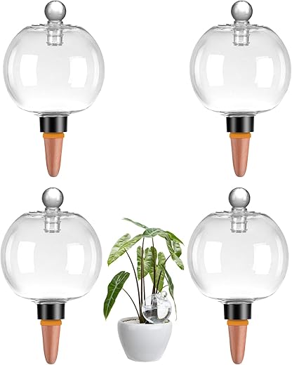 4 Pack Plant Watering Globes with Covers 17oz Self Watering Planter Insert, Plastic Water Bulbs, Indoor/Outdoor Plant Watering Devices for...