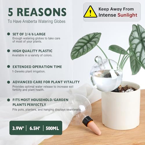 4 Pack Plant Watering Globes with Covers 17oz Self Watering Planter Insert, Plastic Water Bulbs, Indoor/Outdoor Plant Watering Devices for...