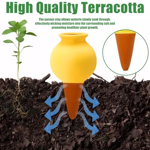 4 Pack Terracotta Watering Spikes, Self Watering Globes, Slow Release Self Watering Planter Insert, Plant Watering Globes for Indoor and Outdoor...