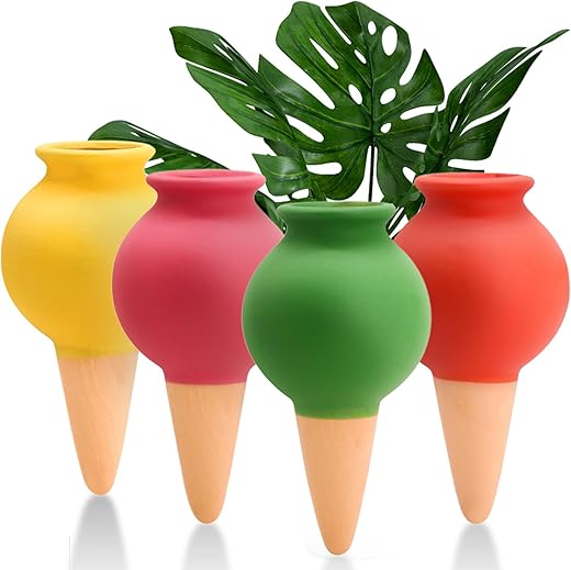 4 Pack Terracotta Watering Spikes, Self Watering Globes, Slow Release Self Watering Planter Insert, Plant Watering Globes for Indoor and Outdoor...