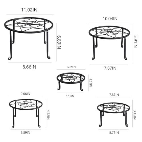 5 Pack Metal Plant Stands,Heavy Duty Potted Holder for Flower Pot,Indoor Outdoor Metal Rustproof Iron Garden Container Round Supports Rack for Planter