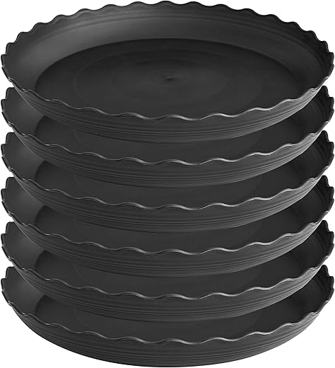 6 Pack Plant Saucer, 6 inch Plant Trays for Pots, Heavy Duty Plant Saucers for Indoors no Holes, Plastic Plant Saucer for Planter (6", Black)