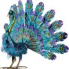 Alpine Corporation 23" Tall Outdoor Metallic Peacock Tail Spread Yard Statue, Vibrant Garden Sculpture for Patio, Lawn, or Entryway, Multicolor