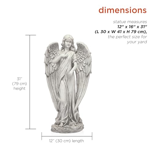 Alpine Corporation 31" Tall Indoor/Outdoor Angel Statue Yard Art Decoration, Light Gray