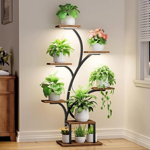 BACEKOLL Plant Stand Indoor with Grow Lights, 7 Tiered Indoor Plant Shelf, 49" Corner Plant Stands for Indoor Plants, Metal Plant Flower Display...