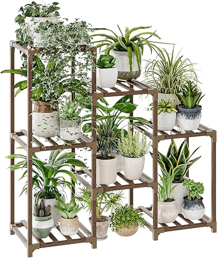 Bamworld Plant Stand Indoor Plant Shelf Outdoor Wood Plant Rack for Multiple Plants 3 Tiers Ladder Plant Holder for Living Room Patio Boho Home...