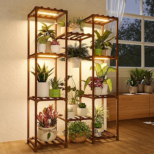 Bamworld Plant Stand with Grow Light Plant Shelf for Mutiple Pots Large Plant Holder for Living Room Patio Boho Home Decor for Gardening Warm Light Bamworld Plant Stand with Grow Light Plant Shelf for Mutiple Pots Large Plant Holder for Living Room Patio Boho Home Decor for Gardening Warm Light