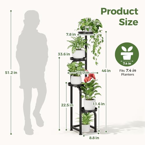 Bamworld Tall Plant Stand Indoor Outdoor, Corner Metal Flower Pot Stands for Multiple Plants, 4 Tier Heavy Duty Plant Shelf for Patio Garden...