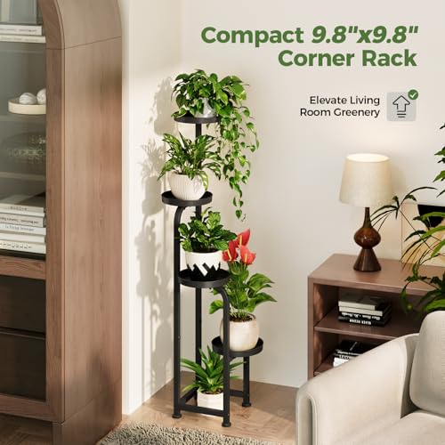 Bamworld Tall Plant Stand Indoor Outdoor, Corner Metal Flower Pot Stands for Multiple Plants, 4 Tier Heavy Duty Plant Shelf for Patio Garden...