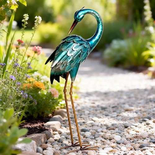 chisheen Crane Garden Statues, Metal Garden Crane Outdoor, Blue Heron Sculpture Metal Yard Art, Large Heron Decoy, Bird Statues, Lawn Ornaments for... chisheen Crane Garden Statues, Metal Garden Crane Outdoor, Blue Heron Sculpture Metal Yard Art, Large Heron Decoy, Bird Statues, Lawn Ornaments for...