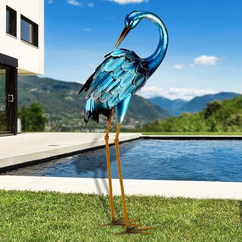 chisheen Crane Garden Statues, Metal Garden Crane Outdoor, Blue Heron Sculpture Metal Yard Art, Large Heron Decoy, Bird Statues, Lawn Ornaments for... chisheen Crane Garden Statues, Metal Garden Crane Outdoor, Blue Heron Sculpture Metal Yard Art, Large Heron Decoy, Bird Statues, Lawn Ornaments for...