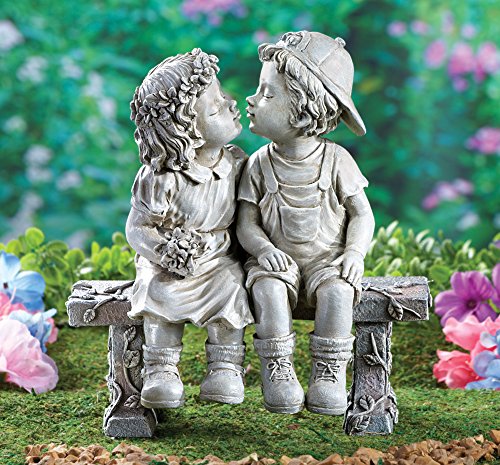 Collections Etc First Kiss, Puppy Love, Kissing Couple Garden Sculpture, 8 1/4" L x 4 3/4" W x 9" H Collections Etc First Kiss, Puppy Love, Kissing Couple Garden Sculpture, 8 1/4" L x 4 3/4" W x 9" H