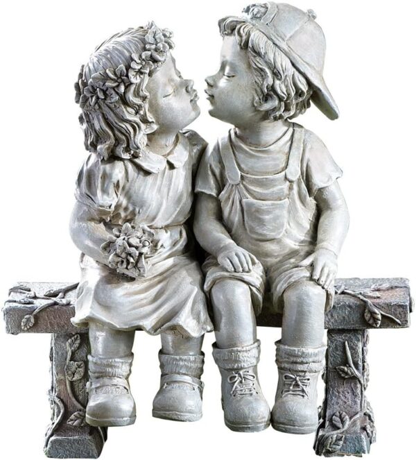 Collections Etc First Kiss, Puppy Love, Kissing Couple Garden Sculpture, 8 1/4" L x 4 3/4" W x 9" H Collections Etc First Kiss, Puppy Love, Kissing Couple Garden Sculpture, 8 1/4" L x 4 3/4" W x 9" H