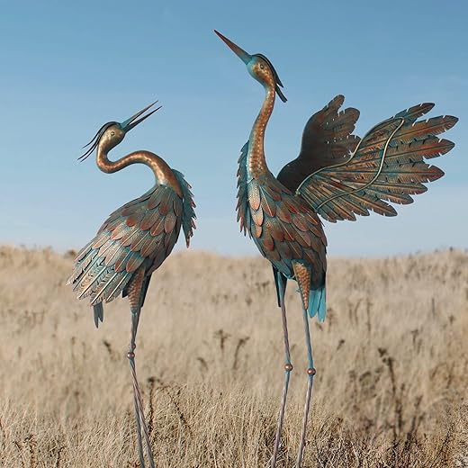 Crane Statues for Garden Decor, Metal Crane Yard Art Statues, Standing Heron Garden Sculptures & Statues for Outdoor Decorations, 38-42 Inch Set of... Crane Statues for Garden Decor, Metal Crane Yard Art Statues, Standing Heron Garden Sculptures & Statues for Outdoor Decorations, 38-42 Inch Set of...