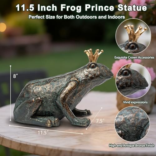Crouching Frog Prince Garden Statue, Yard Decorations Outdoor Decor, Weather-Resistant Animal Figurines & Sculptures for Patio & Porch, 11.5" L×8" H Crouching Frog Prince Garden Statue, Yard Decorations Outdoor Decor, Weather-Resistant Animal Figurines & Sculptures for Patio & Porch, 11.5" L×8" H