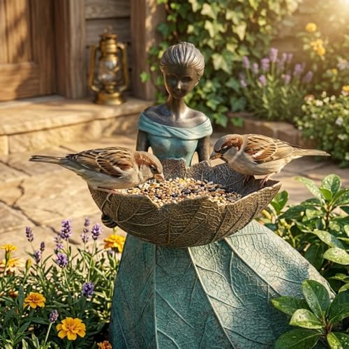 DiliComing Fairy Garden Statues Bird Feeder - 12 Inch Resin Outdoor Fairy Statue for Garden Decor, Decorative Patio Yard Lawn Flower Bed Figurine,... DiliComing Fairy Garden Statues Bird Feeder - 12 Inch Resin Outdoor Fairy Statue for Garden Decor, Decorative Patio Yard Lawn Flower Bed Figurine,...