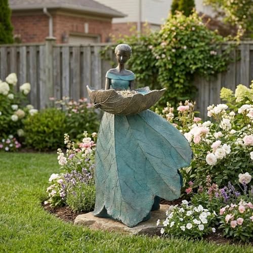 DiliComing Fairy Garden Statues Bird Feeder - 12 Inch Resin Outdoor Fairy Statue for Garden Decor, Decorative Patio Yard Lawn Flower Bed Figurine,... DiliComing Fairy Garden Statues Bird Feeder - 12 Inch Resin Outdoor Fairy Statue for Garden Decor, Decorative Patio Yard Lawn Flower Bed Figurine,...