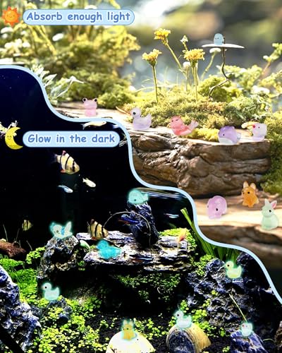 FIVEIZERO 100PCS Luminous mini Resin Animals Bulk - 20 Styles Glow in The Dark Plastic Tiny Animals Figures for Dollhouse, Fairy Garden, Aquarium,...