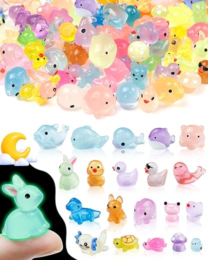 FIVEIZERO 100PCS Luminous mini Resin Animals Bulk - 20 Styles Glow in The Dark Plastic Tiny Animals Figures for Dollhouse, Fairy Garden, Aquarium,... FIVEIZERO 100PCS Luminous mini Resin Animals Bulk - 20 Styles Glow in The Dark Plastic Tiny Animals Figures for Dollhouse, Fairy Garden, Aquarium,...