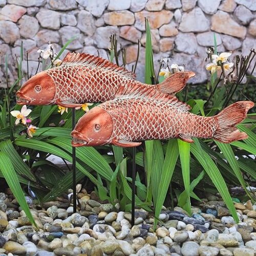 Garden Statues Koi Fish Decor Outdoor Garden Fish Statues, Set of 2 Antique Copper Koi Art Sculptures for Patio, Backyard, Pond and Home Decor,... Garden Statues Koi Fish Decor Outdoor Garden Fish Statues, Set of 2 Antique Copper Koi Art Sculptures for Patio, Backyard, Pond and Home Decor,...