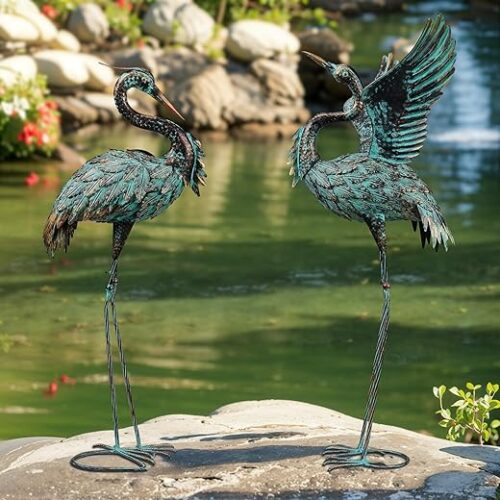 Garden Statues Large Metal Crane Sculptures, Outdoor Heron Metal Statue Yard Art for Garden Decor, Realistic Bird Art for Outdoor Decor, Standing... Garden Statues Large Metal Crane Sculptures, Outdoor Heron Metal Statue Yard Art for Garden Decor, Realistic Bird Art for Outdoor Decor, Standing...