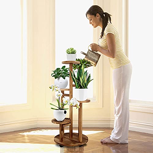 GEEBOBO 5 Tiered Tall Plant Stand for Indoor, Wood Plant Shelf Corner Display Rack, Multi-tier Planter Pot Holder Flower Stand for Living Room... GEEBOBO 5 Tiered Tall Plant Stand for Indoor, Wood Plant Shelf Corner Display Rack, Multi-tier Planter Pot Holder Flower Stand for Living Room...