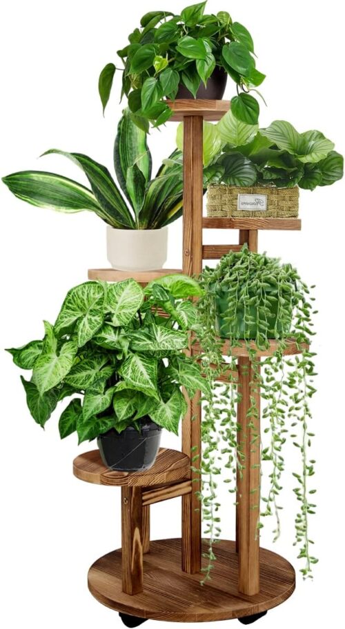 GEEBOBO 5 Tiered Tall Plant Stand for Indoor, Wood Plant Shelf Corner Display Rack, Multi-tier Planter Pot Holder Flower Stand for Living Room...